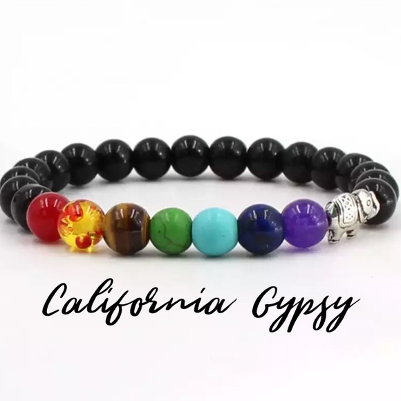 CALIFORNIA GYPSY Jewelry - Lotus 8mm Lava Stone Chakra Mala Charm Bracelet